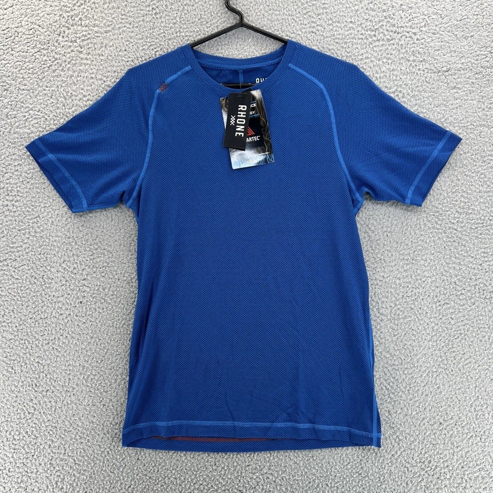 NWT RHONE Glacier Tee Base Layer Shirt Mens Small Short Sleeve Polartec Blue